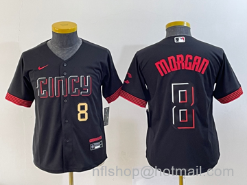 Joe Morgan Youth Cincinnati Reds #8 2023 City Connect Cool Base Stitched Jersey 1 - Number Black