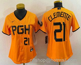 Roberto Clemente Women's Pittsburgh Pirates #21 Number 2023 City Connect Stitched Jersey - Yellow