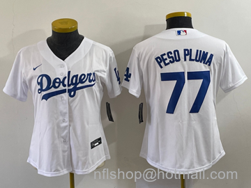 Peso Pluma Women's Los Angeles Dodgers #77 Stitched Cool Base Nike Jersey - White