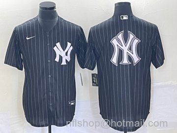 Men's New York Yankees Blank Cool Base Stitched Baseball Jersey1 - Black Pinstripe