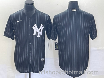 Men's New York Yankees Blank Cool Base Stitched Baseball Jersey - Black Pinstripe