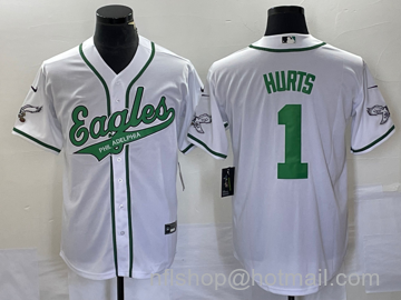 Jalen Hurts Men's Philadelphia Eagles #1 Cool Base Stitched Baseball Jersey1 - White