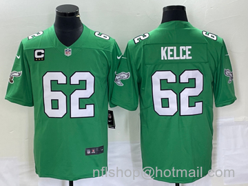 Jason Kelce Men's Philadelphia Eagles #62 C Patch 2023 Vapor Limited Throwback Jersey - Green