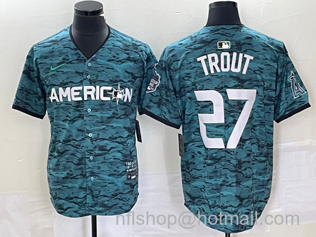 Mike Trout Men's Los Angeles Angels #27 2023 All Star Cool Base Stitched Jersey - Teal