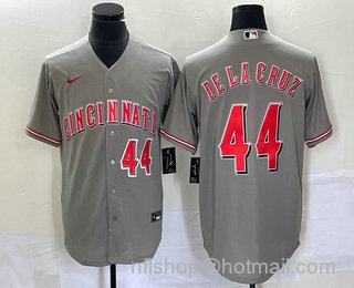 Men's Cincinnati Reds #44 Elly De La Cruz Number Grey Cool Base Stitched Baseball Jersey