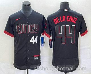 Men's Cincinnati Reds #44 Elly De La Cruz Number Black 2023 City Connect Flex Base Stitched Baseball Jersey