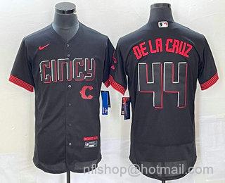 Men's Cincinnati Reds #44 Elly De La Cruz Black 2023 City Connect Flex Base Stitched Baseball Jersey1