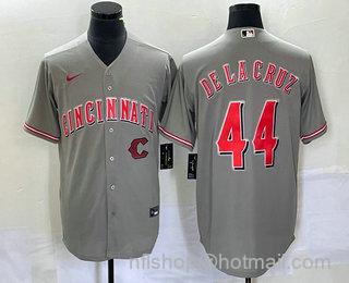 Men's Cincinnati Reds #44 Elly De La Cruz Grey Cool Base Stitched Baseball Jersey1