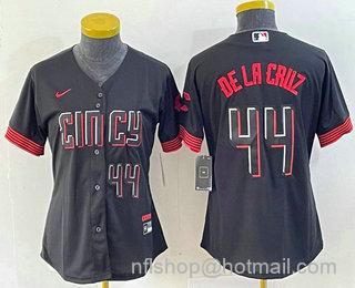 Women's Cincinnati Reds #44 Elly De La Cruz Number Black 2023 City Connect Cool Base Stitched Baseball Jersey4