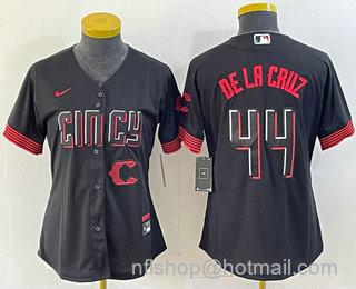 Women's Cincinnati Reds #44 Elly De La Cruz Black 2023 City Connect Cool Base Stitched Baseball Jersey