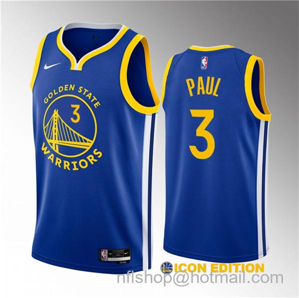 Chris Paul Men's Golden State Warriors #3 Blue Icon Edition Stitched Basketball Jersey - Gold