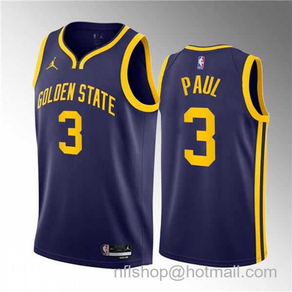 Chris Paul Men's Golden State Warriors #3 Navy Statement Edition Stitched Basketball Jersey - Gold