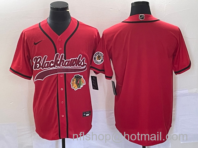 Men's Chicago Blackhawks Blank Cool Base Stitched Baseball Jersey - Red