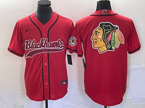 Men's Chicago Blackhawks Blank Team Big Logo Cool Base Stitched Baseball Jersey - Red