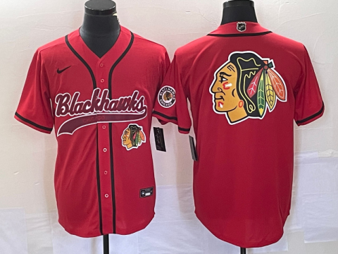 Men's Chicago Blackhawks Blank Team Big Logo Cool Base Stitched Baseball Jerseys - Red