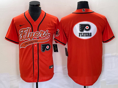 Men's Philadelphia Flyers Blank Team Big Logo Cool Base Stitched Baseball Jersey - Orange