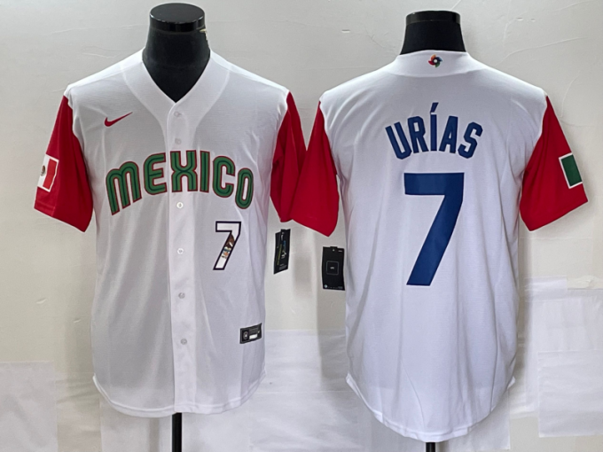 Julio Urias Men's Mexico Baseball #7 Number 2023 World Classic Stitched Jersey - White Red