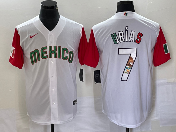 Julio Urias Men's Mexico Baseball #7 Number 2023 World Classic Stitched Jersey 14 - White Red