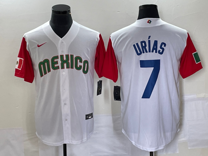 Julio Urias Men's Mexico Baseball #7 Number 2023 World Classic Stitched Jersey6 - White Red