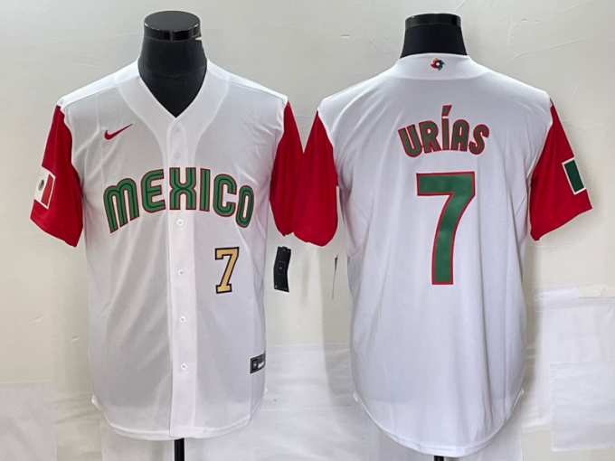 Julio Urias Men's Mexico Baseball #7 Number 2023 World Classic Stitched Jersey50 - White Red