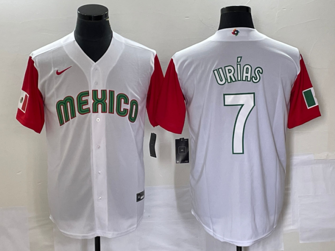 Julio Urias Men's Mexico Baseball #7 Number 2023 World Classic Stitched Jersey 38 - White Red