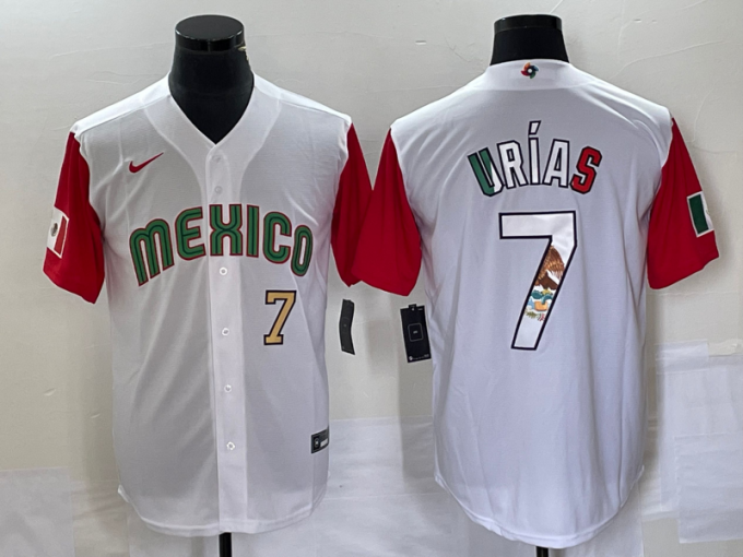 Julio Urias Men's Mexico Baseball #7 Number 2023 World Classic Stitched Jersey11 - White Red