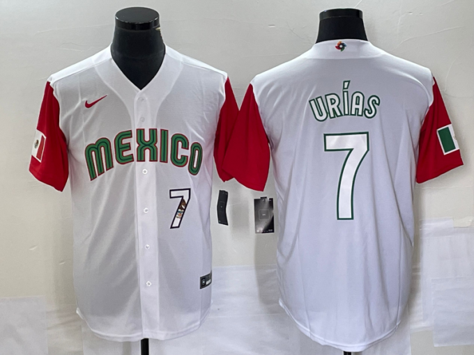 Julio Urias Men's Mexico Baseball #7 Number 2023 World Classic Stitched Jersey32 - White Red