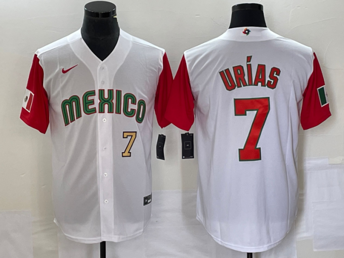 Julio Urias Men's Mexico Baseball #7 Number 2023 World Classic Stitched Jersey 18 - White Red