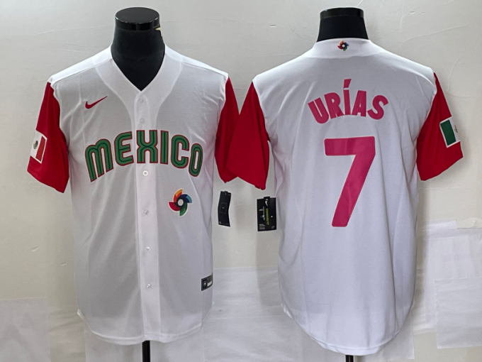 Julio Urias Men's Mexico Baseball #7 Number 2023 World Classic Stitched Jersey 31 - White Red