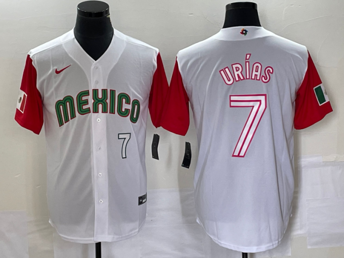 Julio Urias Men's Mexico Baseball #7 Number 2023 World Classic Stitched Jersey 41 - White Red