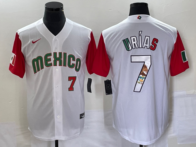 Julio Urias Men's Mexico Baseball #7 Number 2023 World Classic Stitched Jersey10 - White Red