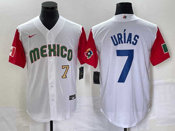 Julio Urias Men's Mexico Baseball #7 Number 2023 World Classic Stitched Jersey2 - White Red