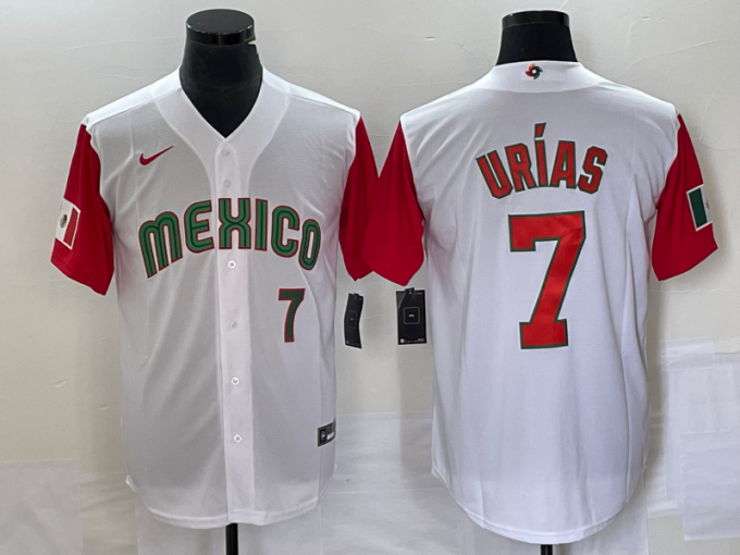 Julio Urias Men's Mexico Baseball #7 Number 2023 World Classic Stitched Jersey21 - White Red