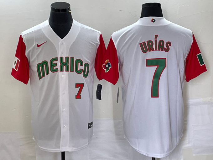 Julio Urias Men's Mexico Baseball #7 Number 2023 World Classic Stitched Jersey52 - White Red