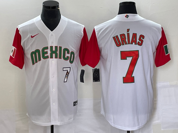 Julio Urias Men's Mexico Baseball #7 Number 2023 World Classic Stitched Jersey16 - White Red