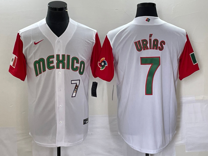 Julio Urias Men's Mexico Baseball #7 Number 2023 World Classic Stitched Jersey 48 - White Red