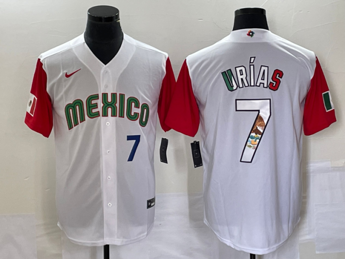 Julio Urias Men's Mexico Baseball #7 Number 2023 World Classic Stitched Jersey12 - White Red