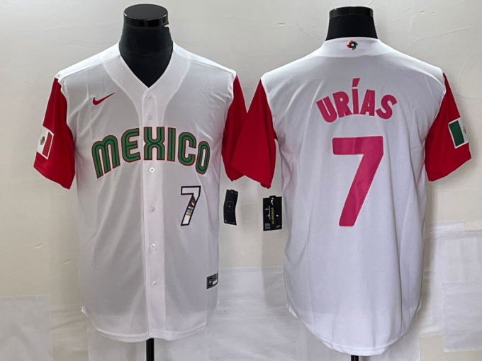 Julio Urias Men's Mexico Baseball #7 Number 2023 World Classic Stitched Jersey 29 - White Red