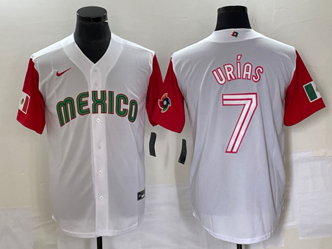 Julio Urias Men's Mexico Baseball #7 Number 2023 World Classic Stitched Jersey46 - White Red