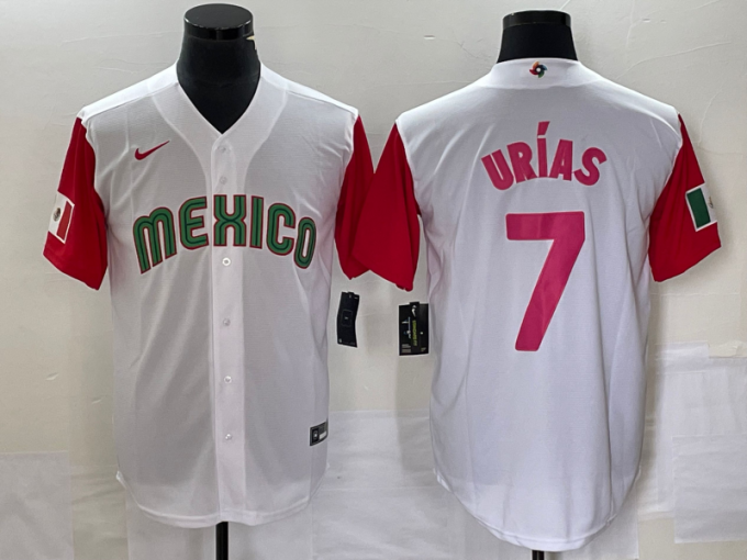 Julio Urias Men's Mexico Baseball #7 Number 2023 World Classic Stitched Jersey 30 - White Red