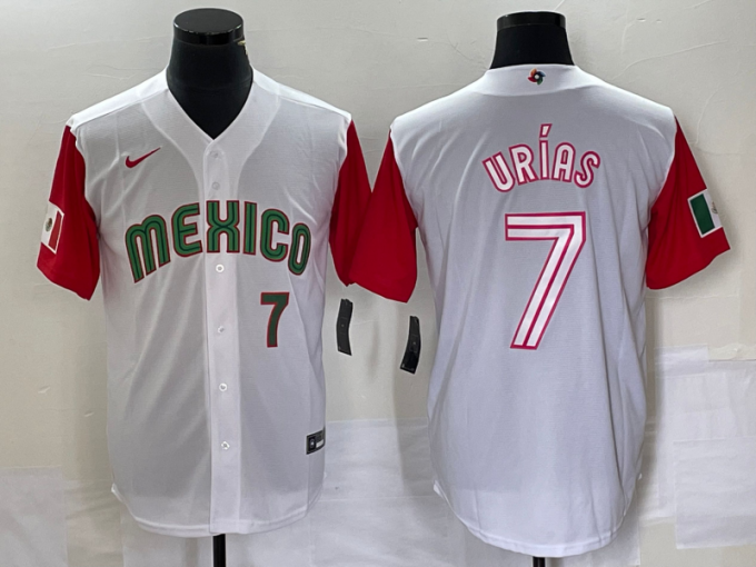 Julio Urias Men's Mexico Baseball #7 Number 2023 World Classic Stitched Jersey 40 - White Red