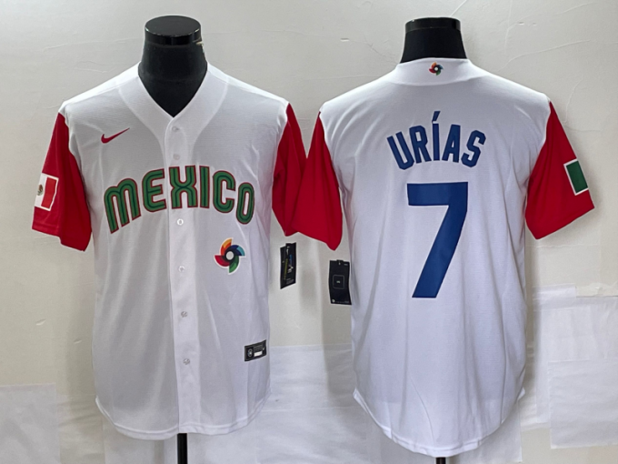 Julio Urias Men's Mexico Baseball #7 Number 2023 World Classic Stitched Jersey7 - White Red