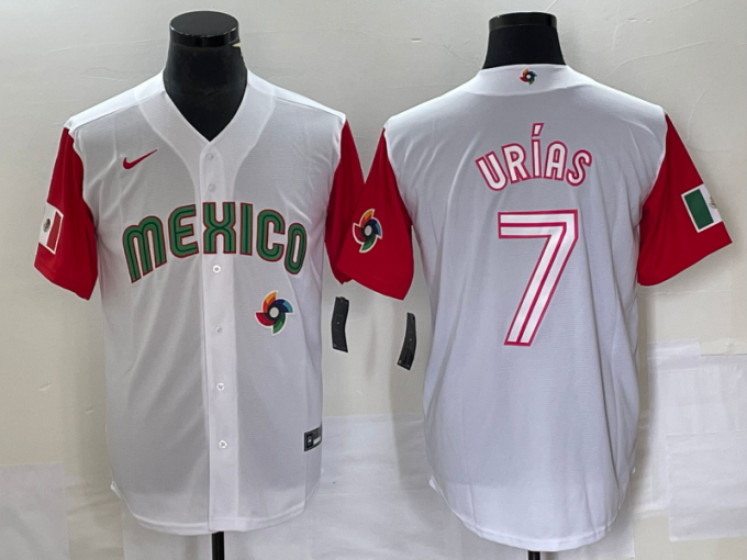 Julio Urias Men's Mexico Baseball #7 Number 2023 World Classic Stitched Jersey 47 - White Red