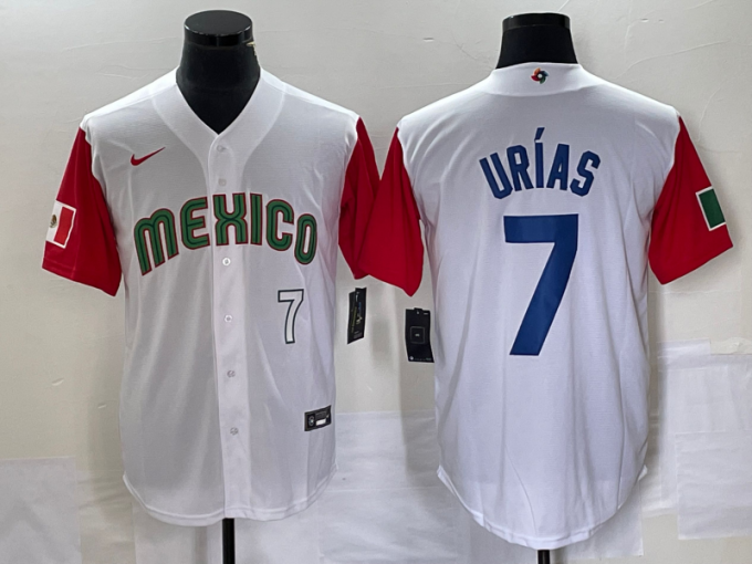 Julio Urias Men's Mexico Baseball #7 Number 2023 World Classic Stitched Jersey4 - White Red