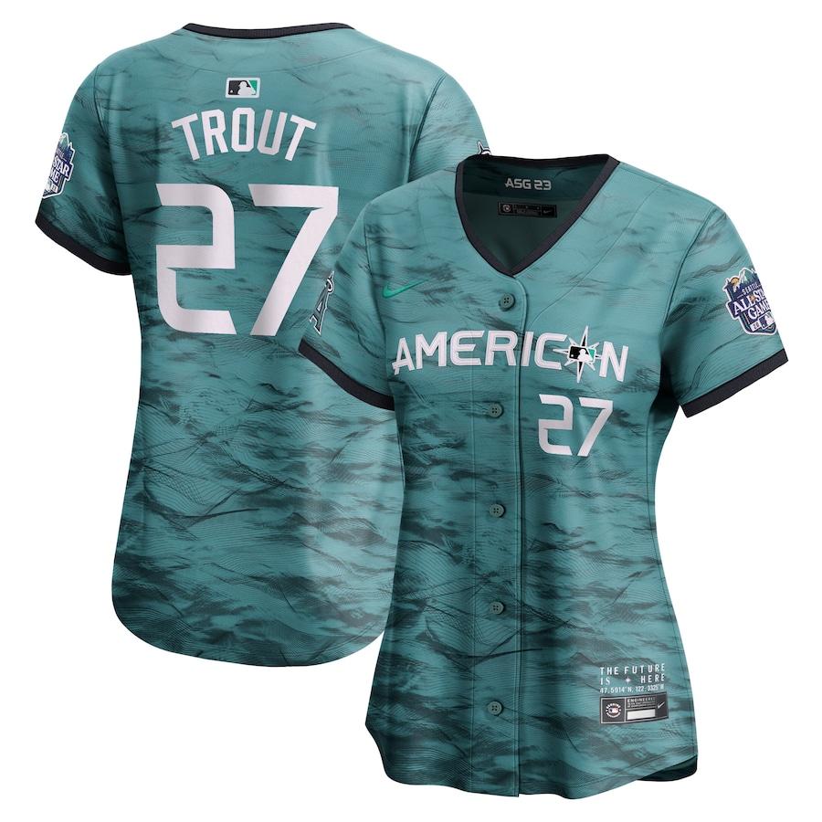 Mike Trout #27 American League Women's 2023 MLB All-Star Game Cool Base Stitched Jersey - Teal