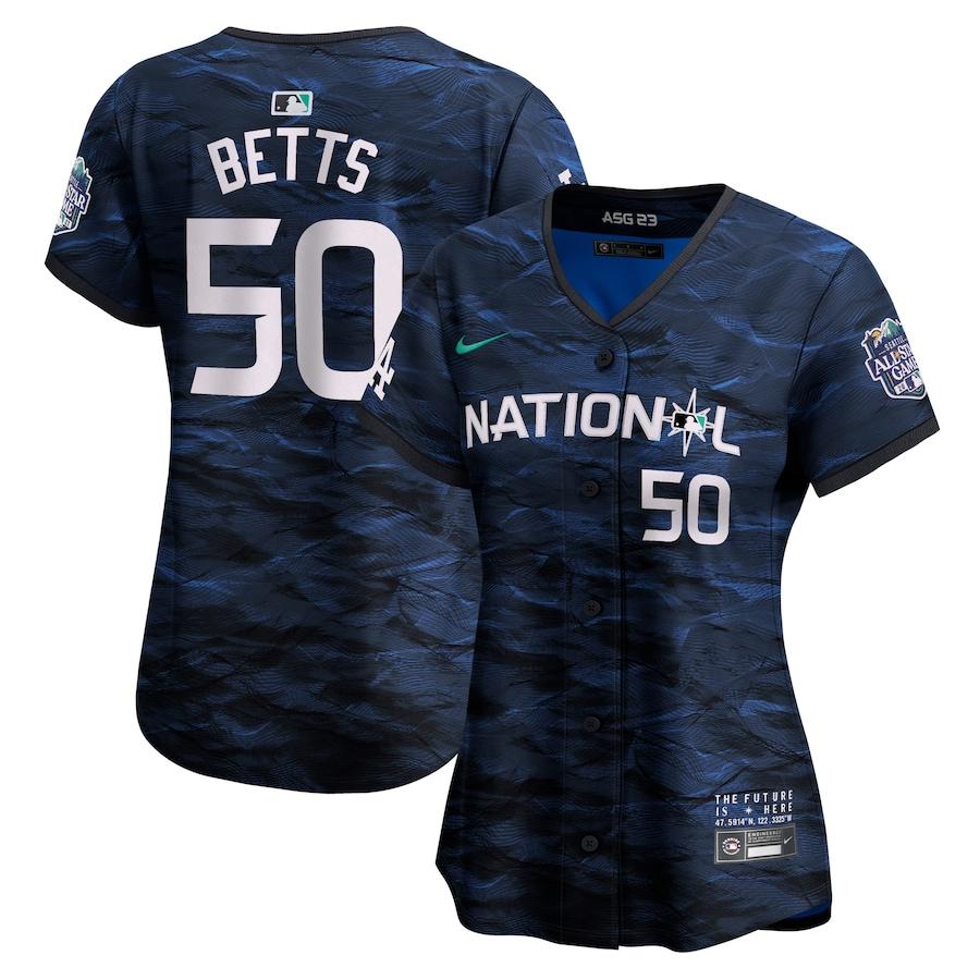 Mookie Betts #50 National League Women's 2023 MLB All-Star Game Cool Base Stitched Jersey - Royal