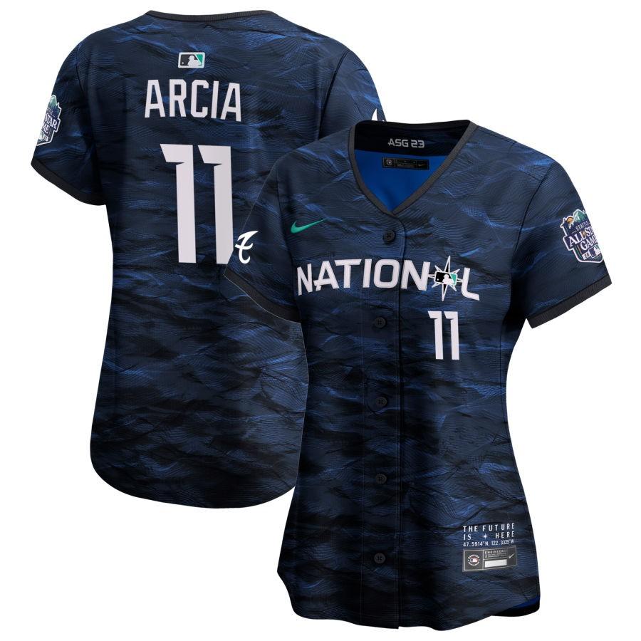 Orlando Arcia #11 National League Women's 2023 MLB All-Star Game Cool Base Stitched Jersey - Royal