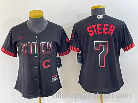 Spencer Steer Women's Cincinnati Reds #7 2023 City Connect Cool Base Stitched Baseball Jersey1 - Black