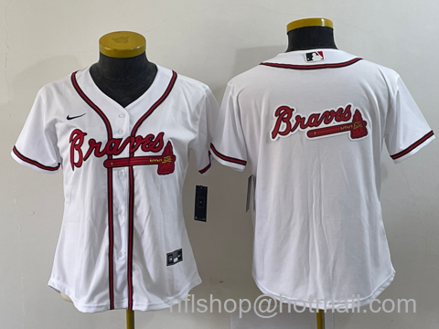 Women's Atlanta Braves Blank Stitched MLB Cool Base Nike Jerseys - White