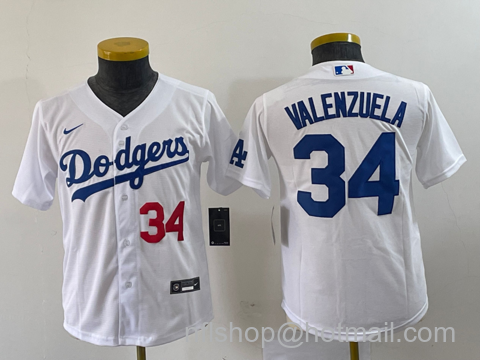 Fernando Valenzuela Youth Los Angeles Dodgers #34 Number Stitched Cool Base Nike Jersey - White